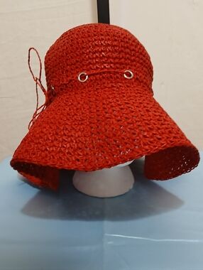 Floppy Red Paper Straw Sun Hat
